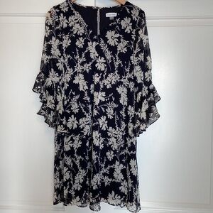 Calvin Klein Printed Chiffon Bell Sleeve Dress